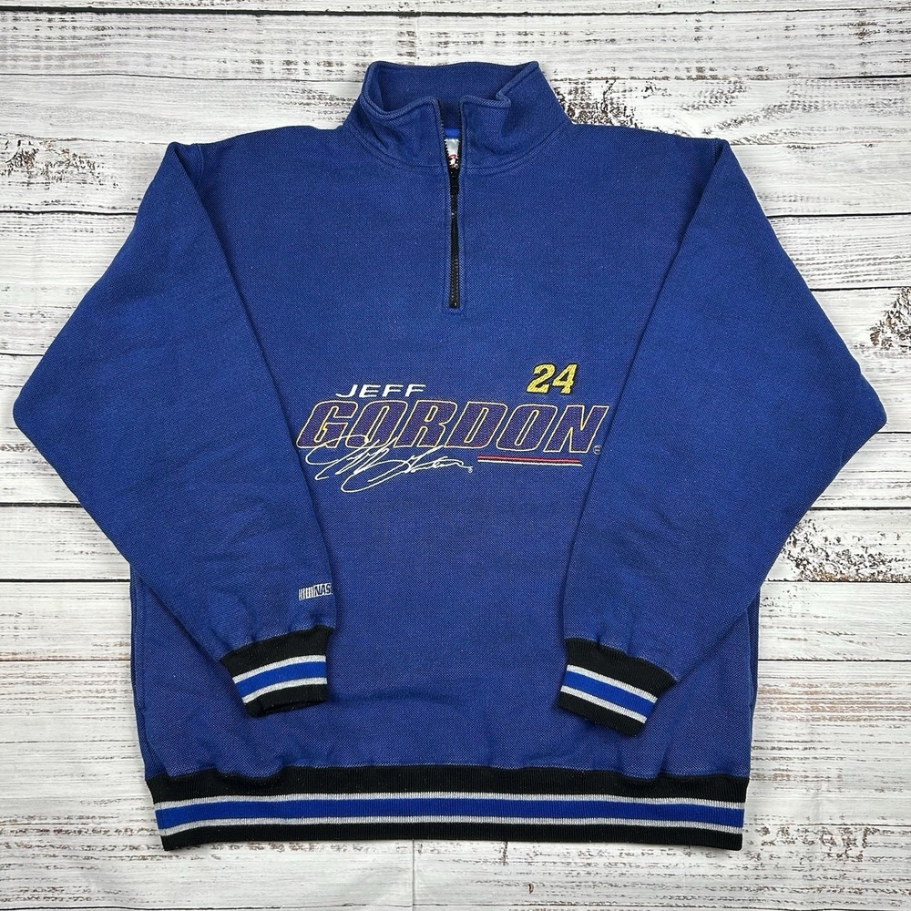 VTG Jeff Gordon 1/4 Zip Sweatshirt Pullover Chase‎ Authentic Men's Large Blue